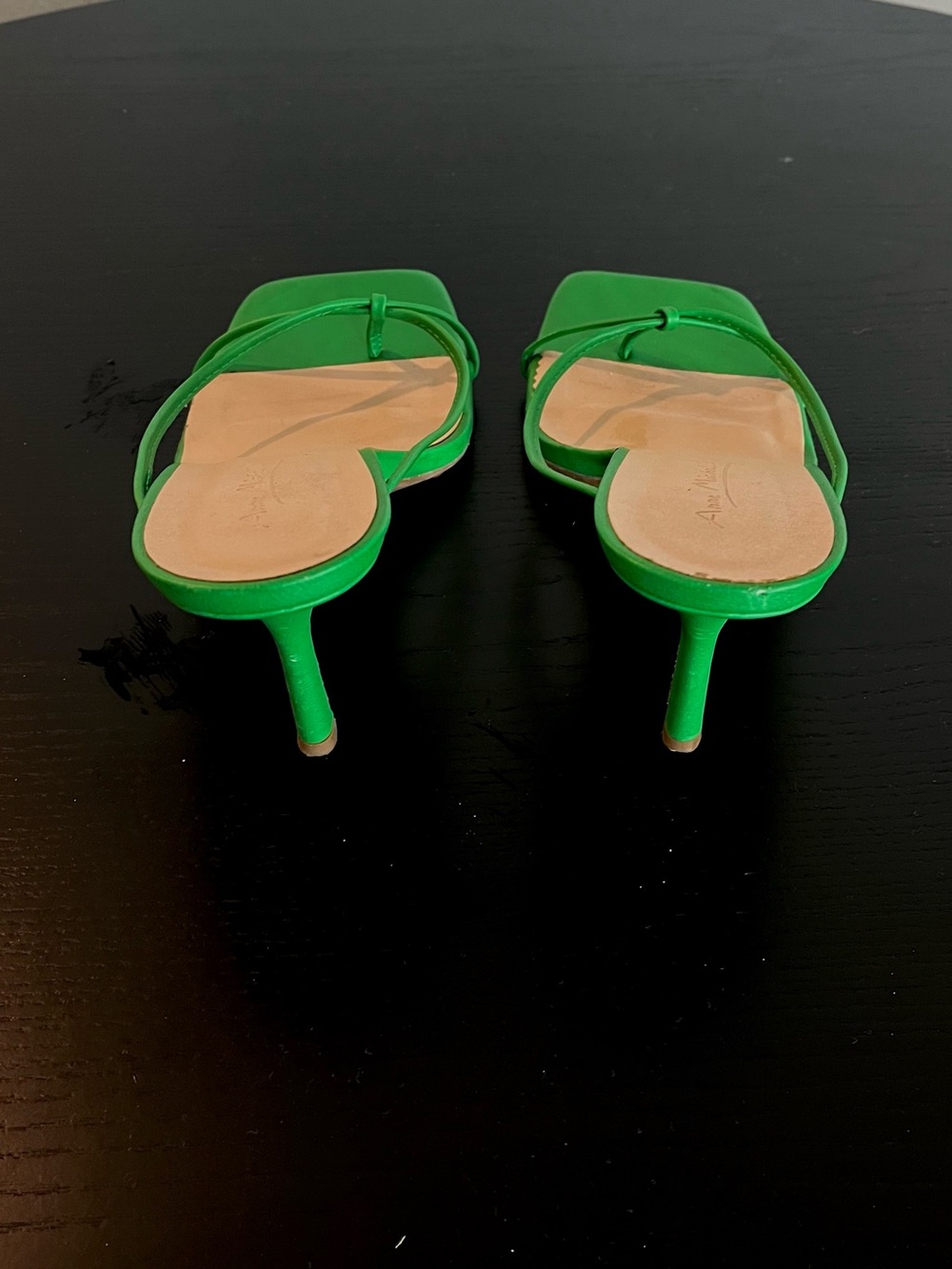 Green Strappy Square-Toe Women’s Heels - Picture 3 of 4